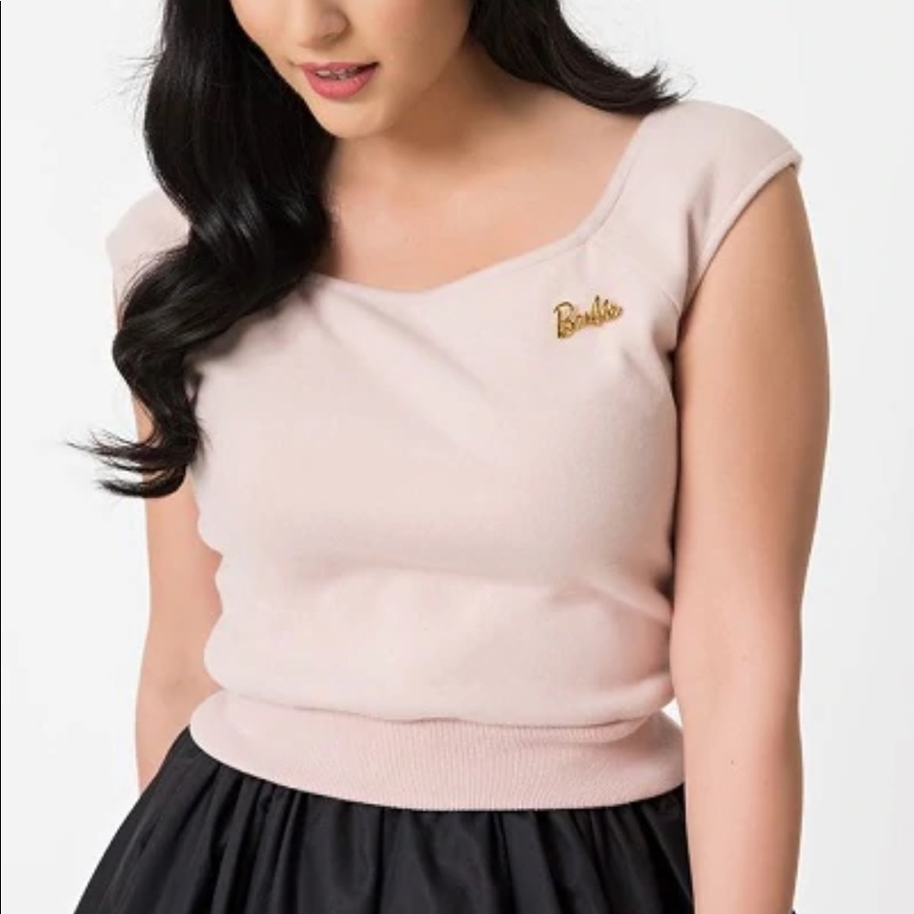Unique vintage x Barbie square neck dusty pink sweater CL105d